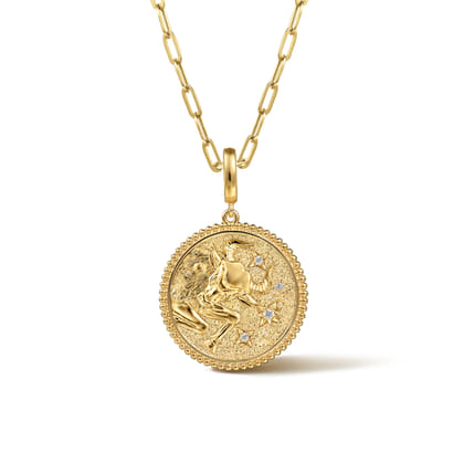 Zodiac - 14K Yellow Gold Diamond Bujukan Taurus Medallion Pendant with Detachable Bail