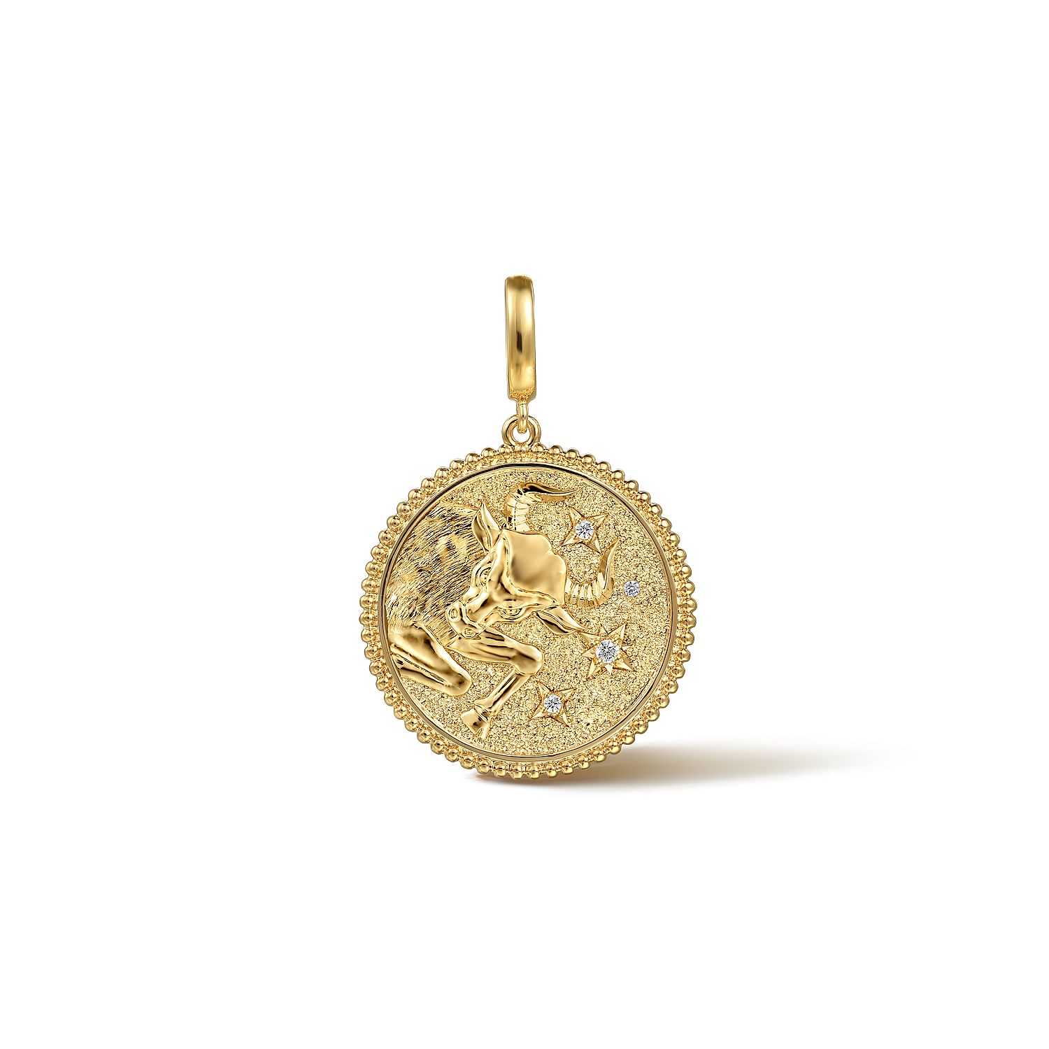 Zodiac 14K Yellow Gold Diamond Bujukan Taurus Medallion Pendant