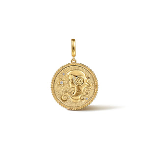 Zodiac - 14K Yellow Gold Diamond Bujukan Virgo Medallion Pendant With Detachable Bail