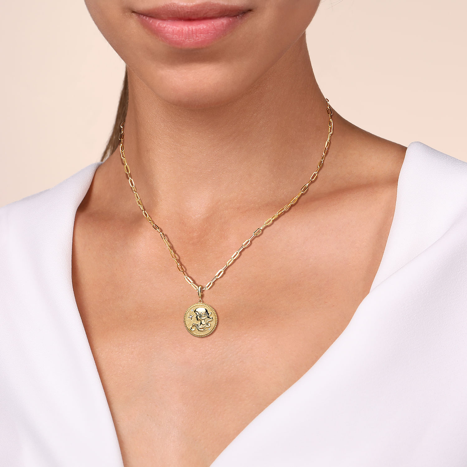 Zodiac - 14K Yellow Gold Diamond Bujukan Virgo Medallion Pendant With Detachable Bail