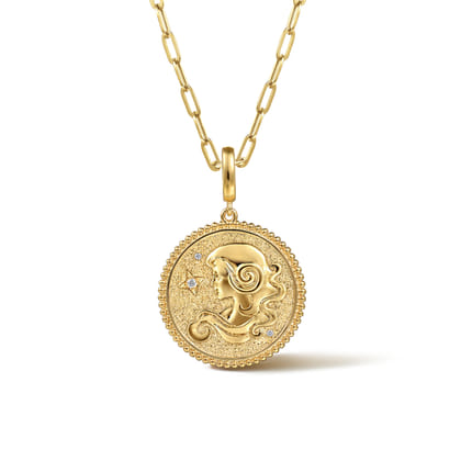 Zodiac - 14K Yellow Gold Diamond Bujukan Virgo Medallion Pendant with Detachable Bail