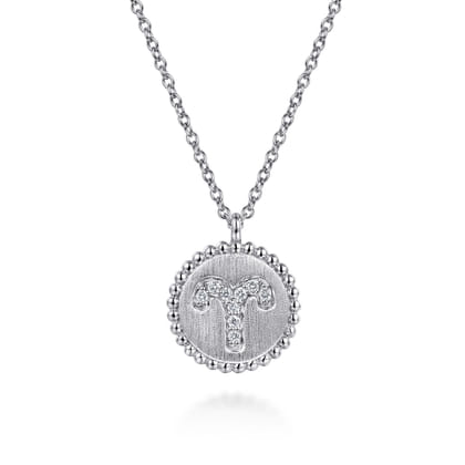 Zodiac - 925 Sterling Silver Diamond Bujukan Aries Mar 21 - Apr 19 Zodiac Pendant Necklace