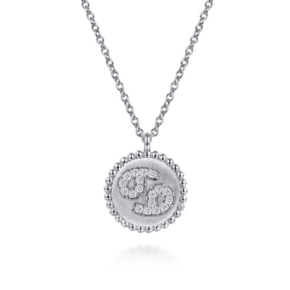 Zodiac - 925 Sterling Silver Diamond Bujukan Cancer Jun 21 - Jul 22 Zodiac Pendant Necklace