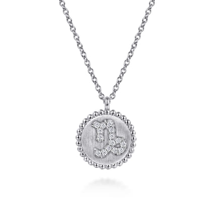 Zodiac - 925 Sterling Silver Diamond Bujukan Capricorn Dec 22 - Jan 19 Zodiac Pendant Necklace
