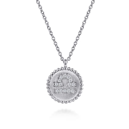 Zodiac - 925 Sterling Silver Diamond Bujukan Libra Sep 23 - Oct 22 Zodiac Pendant Necklace