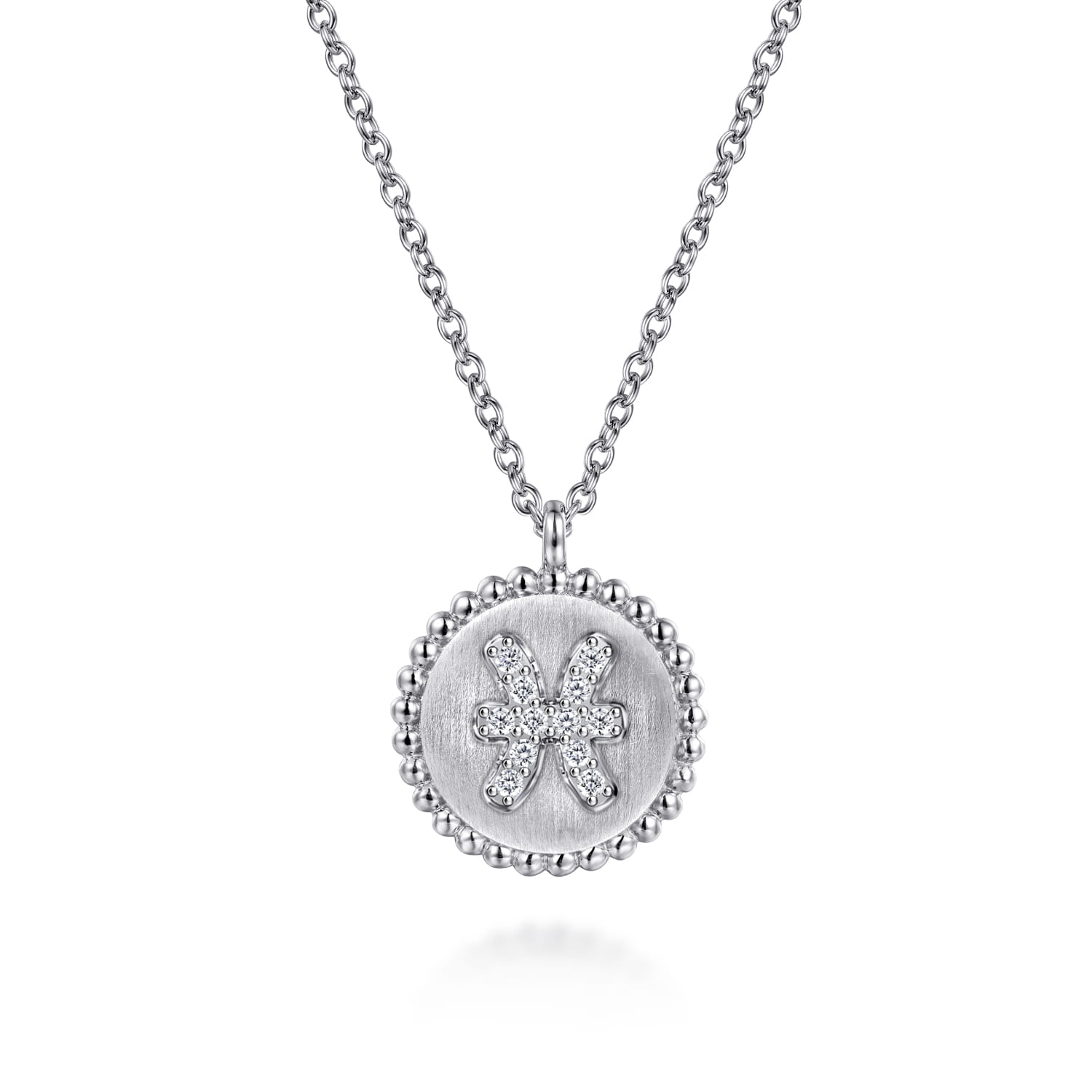 Zodiac - 925 Sterling Silver Diamond Bujukan Pisces Feb 19 - Mar 20 Zodiac Pendant Necklace - 0.05 ct - Shot 1