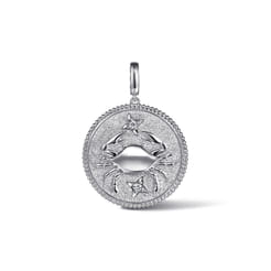 Zodiac - 925 Sterling Silver White Sapphire Bujukan Cancer Medallion Pendant With Detachable Bail