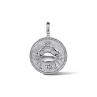 Zodiac - 925 Sterling Silver White Sapphire Bujukan Cancer Medallion Pendant With Detachable Bail