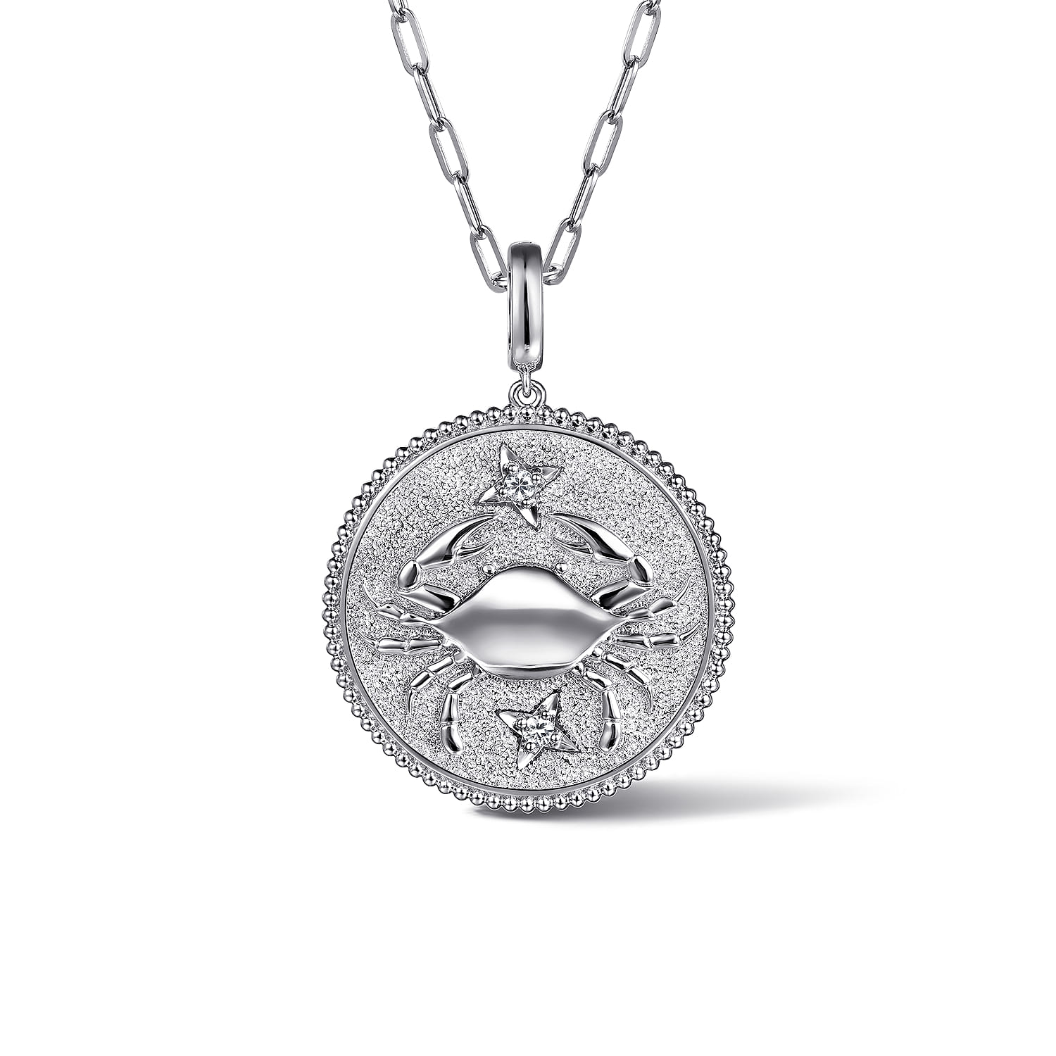 Zodiac - 925 Sterling Silver White Sapphire Bujukan Cancer Medallion Pendant With Detachable Bail - Shot 3