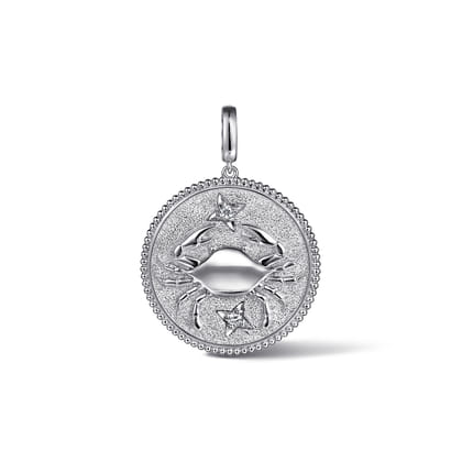 Zodiac - 925 Sterling Silver White Sapphire Bujukan Cancer Medallion Pendant with Detachable Bail