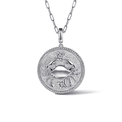 Zodiac - 925 Sterling Silver White Sapphire Bujukan Cancer Medallion Pendant with Detachable Bail
