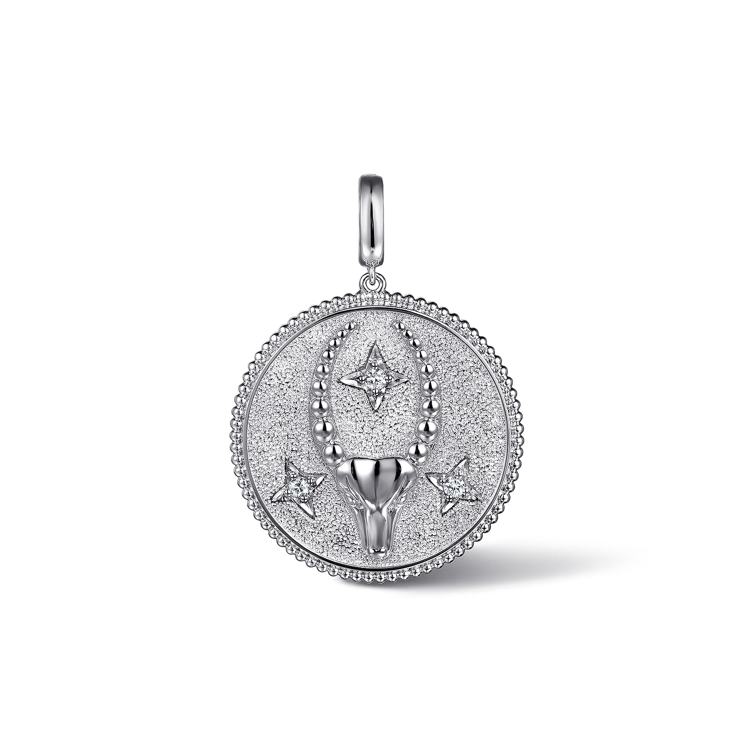 Zodiac - 925 Sterling Silver White Sapphire Bujukan Capricorn Medallion Pendant With Detachable Bail - Shot 1