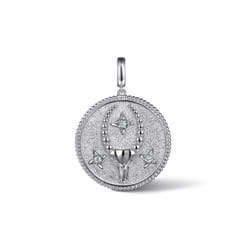 Zodiac - 925 Sterling Silver White Sapphire Bujukan Capricorn Medallion Pendant With Detachable Bail