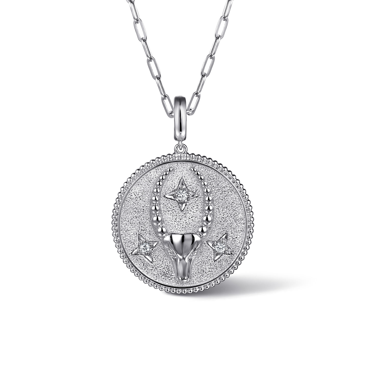 Zodiac - 925 Sterling Silver White Sapphire Bujukan Capricorn Medallion Pendant With Detachable Bail - Shot 3