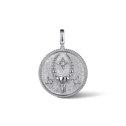 Zodiac - 925 Sterling Silver White Sapphire Bujukan Capricorn Medallion Pendant with Detachable Bail