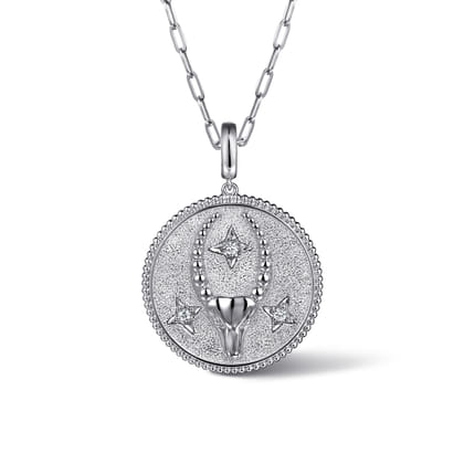 Zodiac - 925 Sterling Silver White Sapphire Bujukan Capricorn Medallion Pendant with Detachable Bail