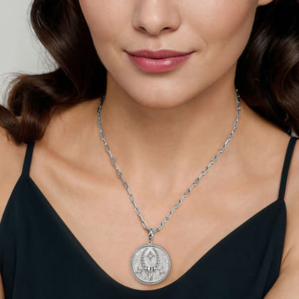 Zodiac - 925 Sterling Silver White Sapphire Bujukan Capricorn Medallion Pendant with Detachable Bail