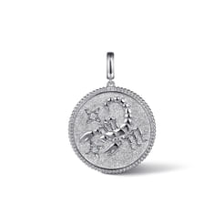 Zodiac - 925 Sterling Silver White Sapphire Bujukan Scorpio Medallion Pendant With Detachable Bail
