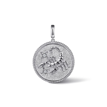 Zodiac - 925 Sterling Silver White Sapphire Bujukan Scorpio Medallion Pendant with Detachable Bail