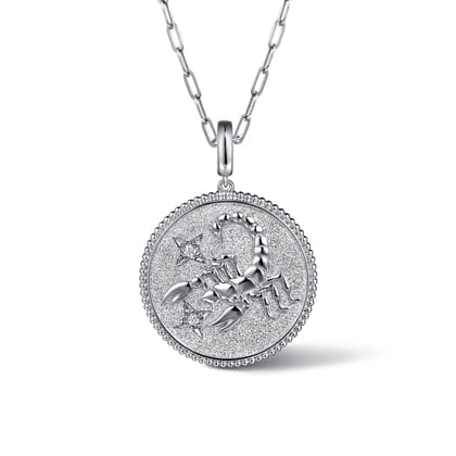 Zodiac - 925 Sterling Silver White Sapphire Bujukan Scorpio Medallion Pendant with Detachable Bail