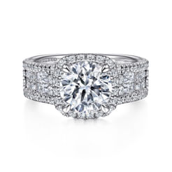 Zyra - 14K White Gold Cushion Halo Round Diamond Channel Set Engagement Ring