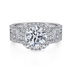 Zyra - 14K White Gold Cushion Halo Round Diamond Channel Set Engagement Ring