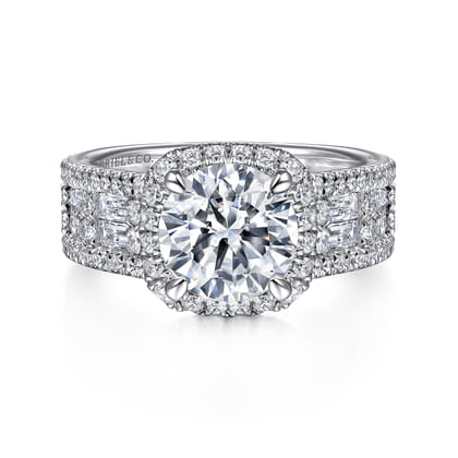 Zyra - 14K White Gold Cushion Halo Round Diamond Channel Set Engagement Ring