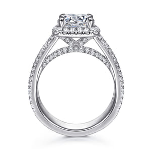 Zyra - 14K White Gold Cushion Halo Round Diamond Channel Set Engagement Ring