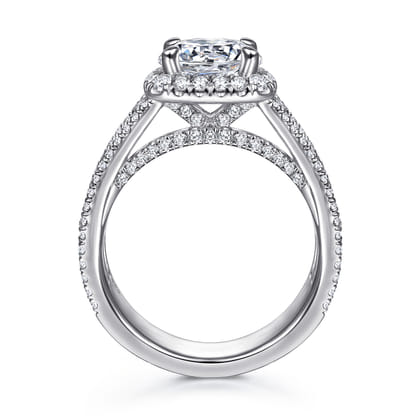 Zyra - 14K White Gold Cushion Halo Round Diamond Channel Set Engagement Ring