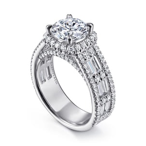 Zyra - 14K White Gold Cushion Halo Round Diamond Channel Set Engagement Ring