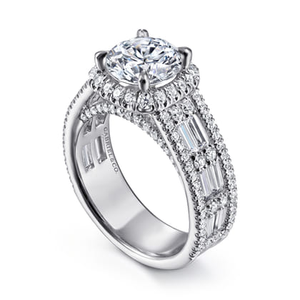 Zyra - 14K White Gold Cushion Halo Round Diamond Channel Set Engagement Ring