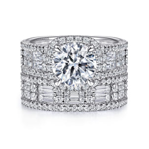 Zyra - 14K White Gold Cushion Halo Round Diamond Channel Set Engagement Ring