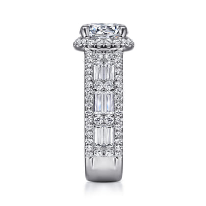 Zyra - 14K White Gold Cushion Halo Round Diamond Channel Set Engagement Ring