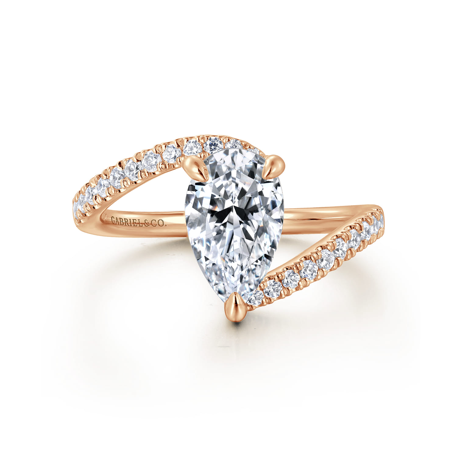 Leina - 14K Rose Gold Bypass Pear Shape Hidden Halo Diamond Engagement Ring - 0.3 ct - Shot 1