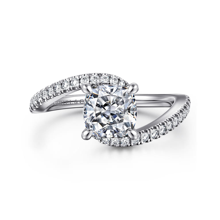 Aiva - 14K White Gold Bypass Cushion Cut Diamond Engagement Ring - 0.22 ct - Shot 1