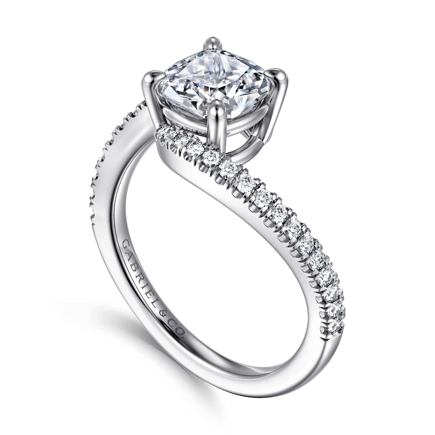 Aiva - 14K White Gold Bypass Cushion Cut Diamond Engagement Ring - 0.22 ct - Shot 3