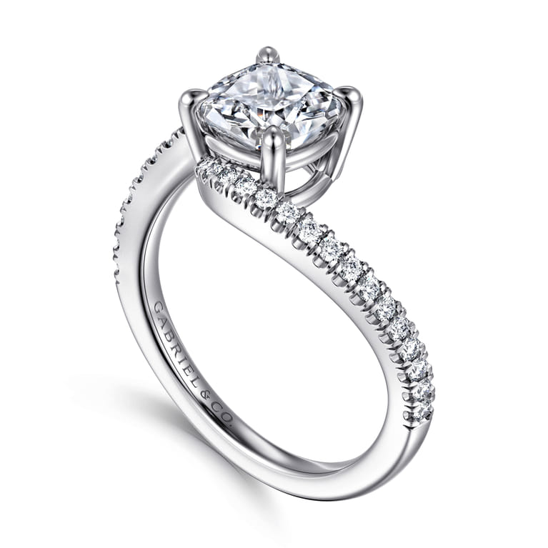 Aiva - 14K White Gold Bypass Cushion Cut Diamond Engagement Ring - 0.22 ct - Shot 3