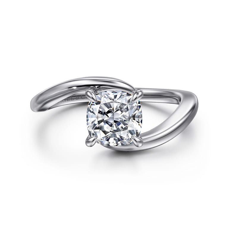 Delphi - 14K White Gold Bypass Cushion Cut Diamond Engagement Ring - Shot 1