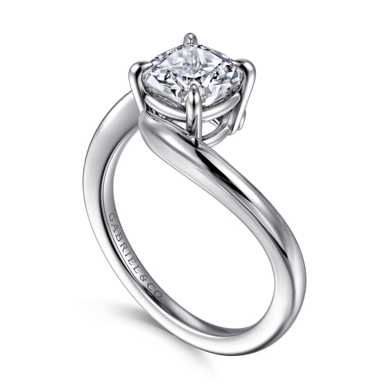Delphi - 14K White Gold Bypass Cushion Cut Diamond Engagement Ring - Shot 3