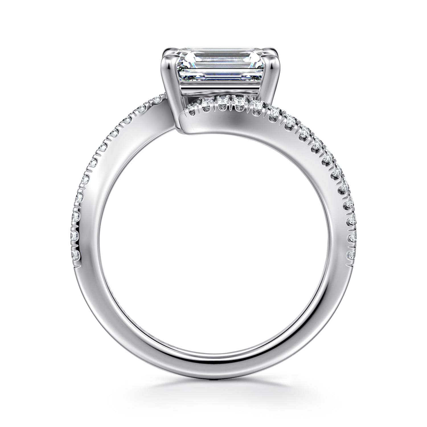 Aiva - 14K White Gold Bypass Emerald Cut Diamond Engagement Ring - 0.22 ct - Shot 2