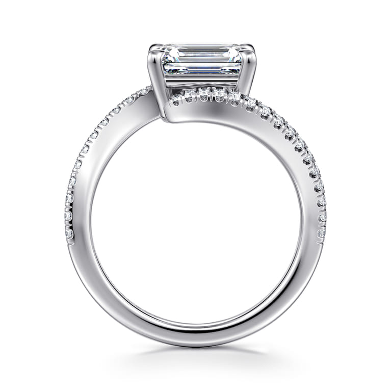 Aiva - 14K White Gold Bypass Emerald Cut Diamond Engagement Ring - 0.22 ct - Shot 2