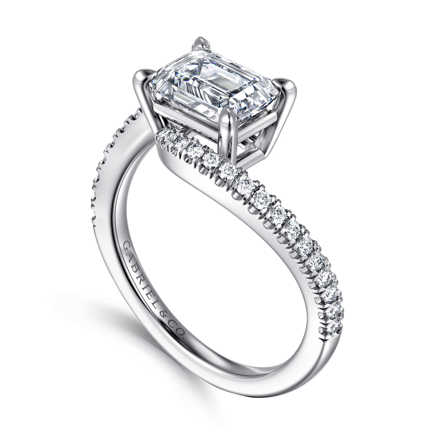 Aiva - 14K White Gold Bypass Emerald Cut Diamond Engagement Ring - 0.22 ct - Shot 3