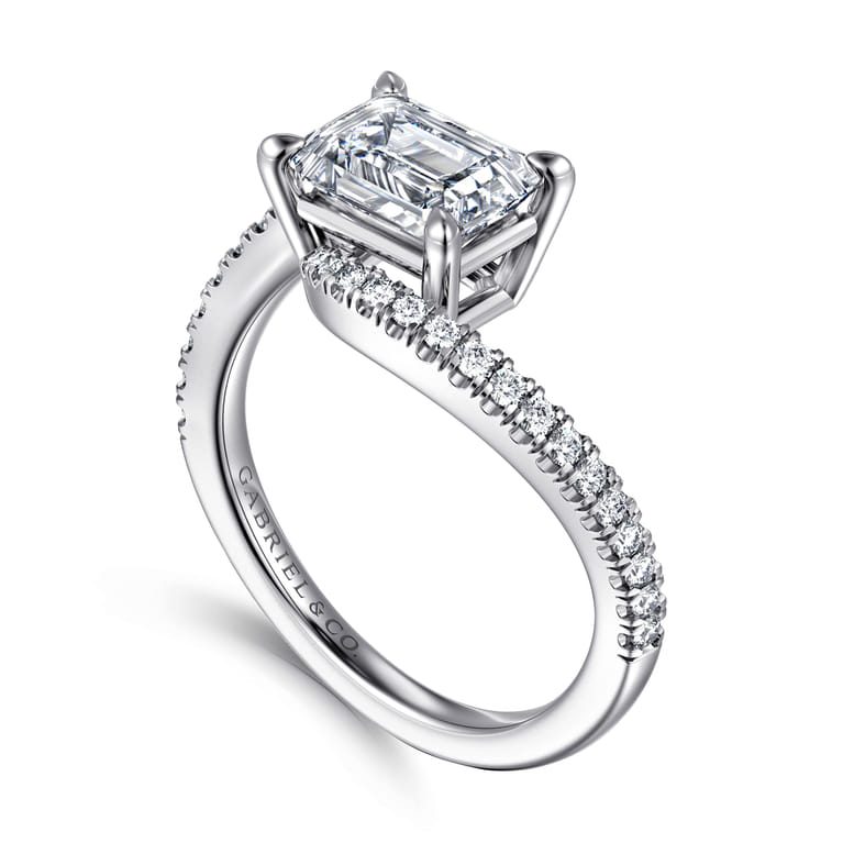 Aiva - 14K White Gold Bypass Emerald Cut Diamond Engagement Ring - 0.22 ct - Shot 3