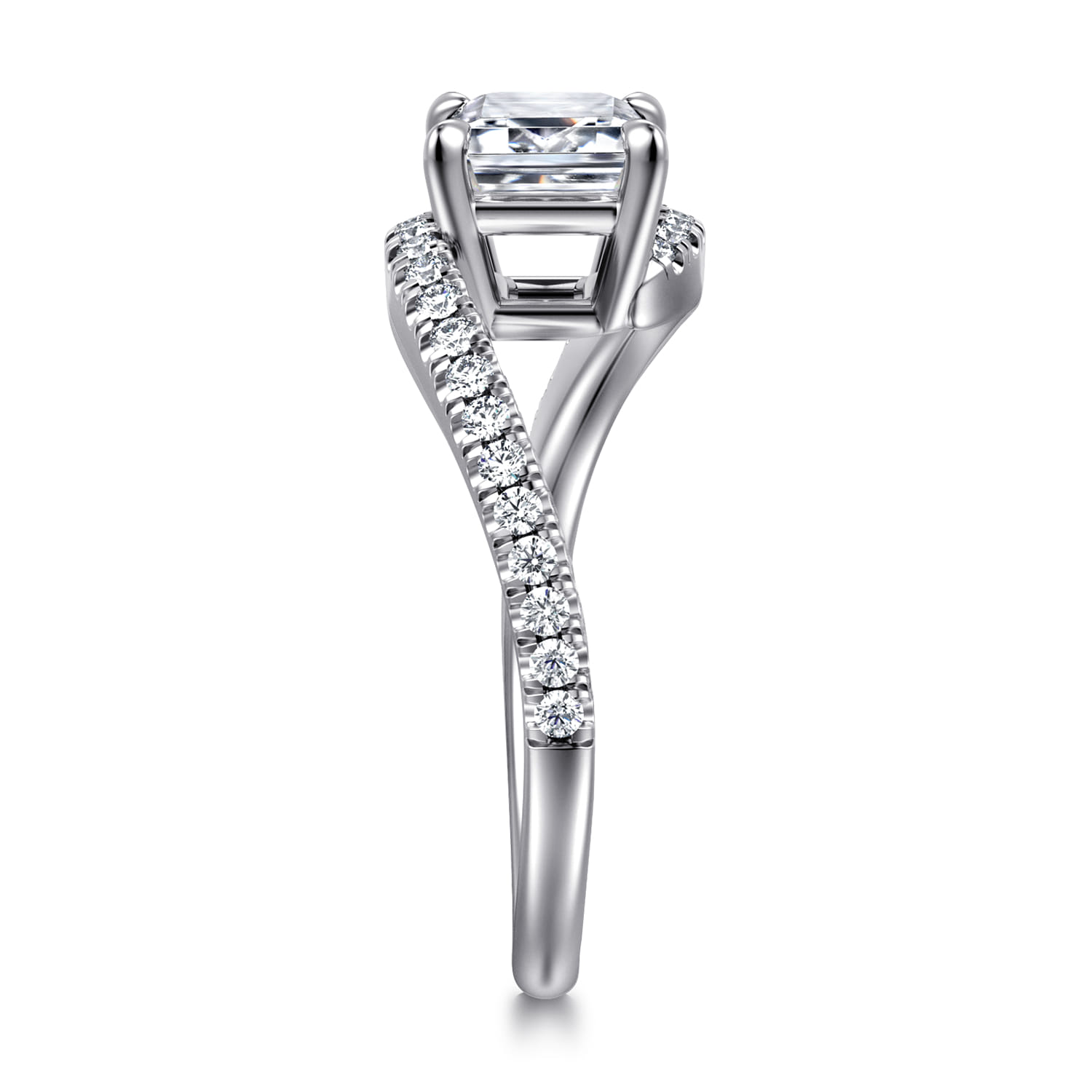 Aiva - 14K White Gold Bypass Emerald Cut Diamond Engagement Ring - 0.22 ct - Shot 4