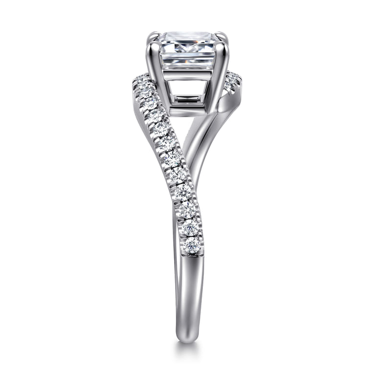 Aiva - 14K White Gold Bypass Emerald Cut Diamond Engagement Ring - 0.22 ct - Shot 4