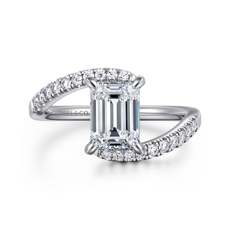 Leina - 14K White Gold Emerald Cut Hidden Halo Diamond Engagement Ring - 0.3 ct - Shot 1