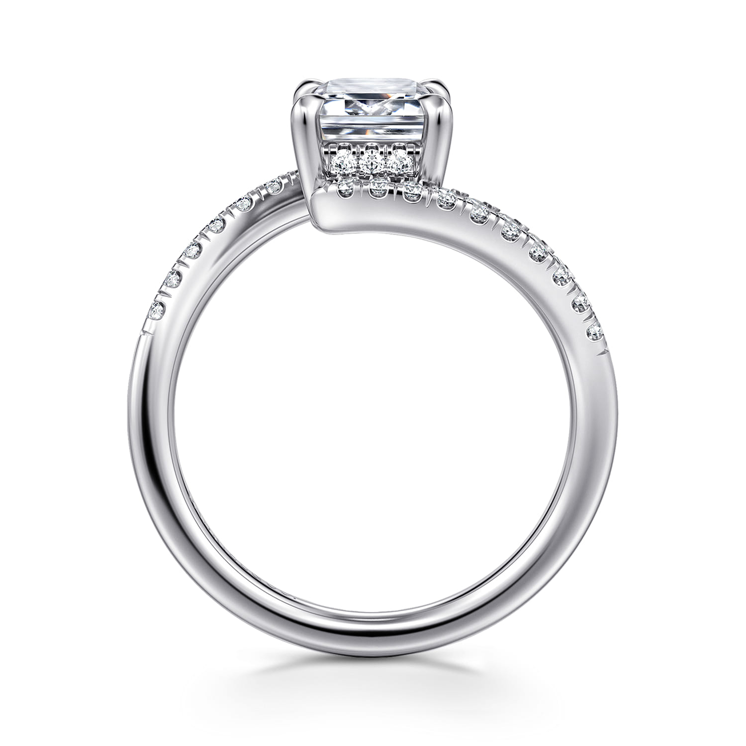 Leina - 14K White Gold Emerald Cut Hidden Halo Diamond Engagement Ring - 0.3 ct - Shot 2