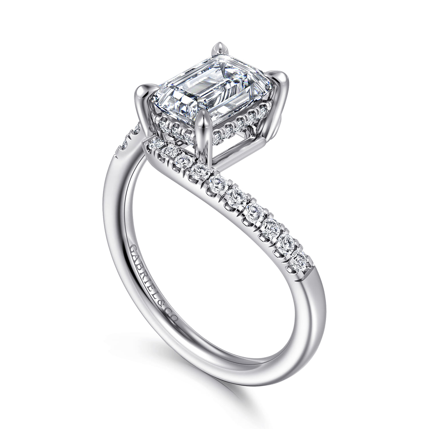 Leina - 14K White Gold Emerald Cut Hidden Halo Diamond Engagement Ring - 0.3 ct - Shot 3