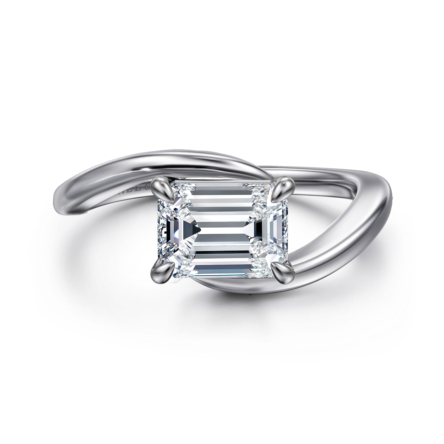 Delphi - 14K White Gold Bypass Emerald Cut Diamond Engagement Ring - Shot 1