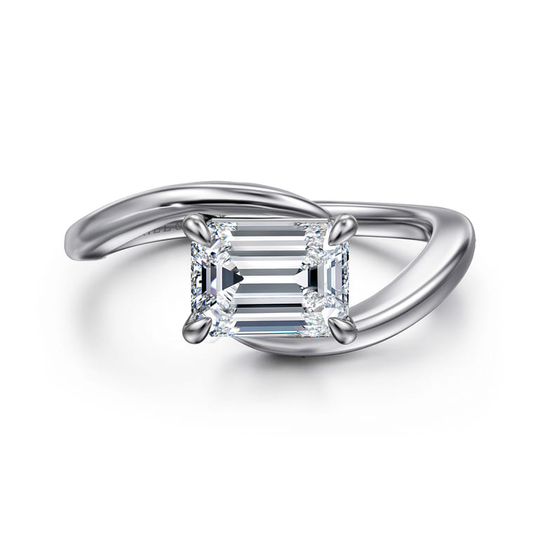 Delphi - 14K White Gold Bypass Emerald Cut Diamond Engagement Ring - Shot 1